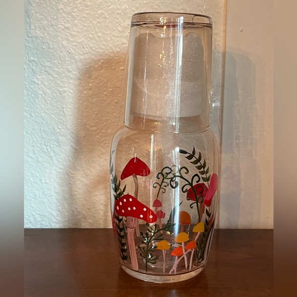 Bedside Carafe & Tumbler Glass Set Mushroom Decor - Picture 2 of 7